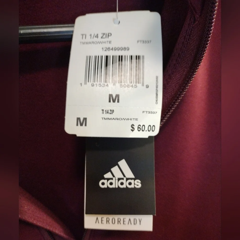 Adidas Team 1/4 Zip Pull Over Jersey Shirt Maroon w/ White Logo Medium NWT - Picture 6 of 8